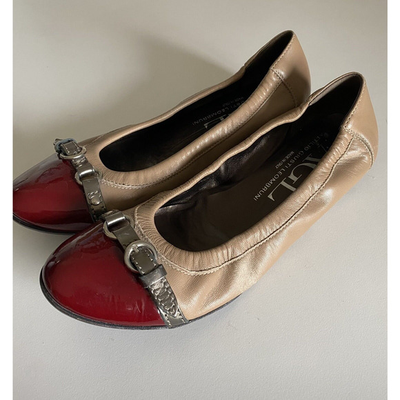 AGL Attilio Giusti Leombruni Ballet Flat Red Cap Toe Beige Leather Class… - Picture 4 of 10